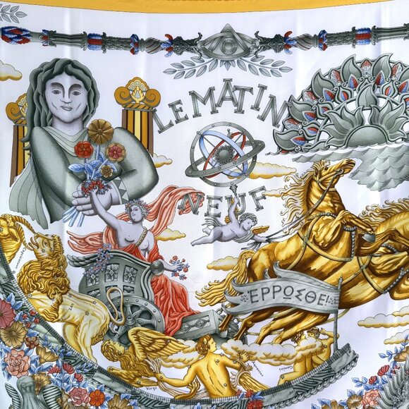 Hermes Le Matin Neuf 100% Silk Zodiac Greek Gods Scarf Signed Joachim Metz - Picture 2 of 10